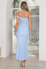 Wink Hour Lace Off Shoulder Maxi Dress Blue