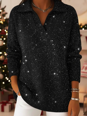 🎄 New Arrivals🔥Christmas Party Polo Collar Shiny Loose Sweater Top